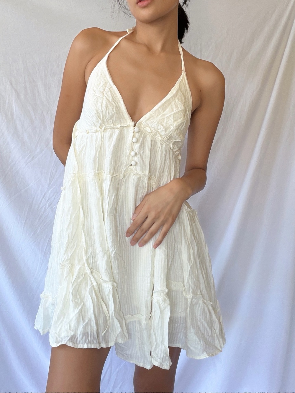 NWT Urban Outfitters Cream Tiered Open-Back Babydoll Sundress XS - Picture 5 of 11
